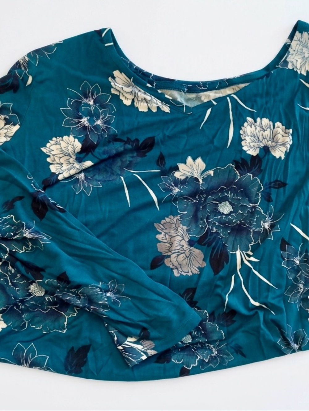 Apt. 9 Teal Floral Long-Sleeve Top